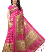 Pink printed silk saree with blouse