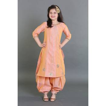 Chanderi Embroidered Suit With Arabian Pants 1
