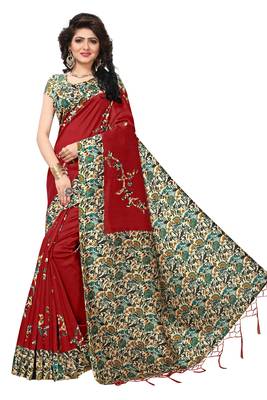 Red Printed Silk Saree With Blouse 1