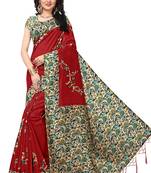 Red Printed Silk Saree With Blouse