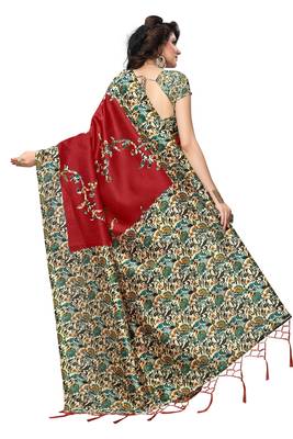 Red Printed Silk Saree With Blouse 2
