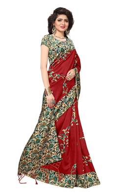 Red Printed Silk Saree With Blouse 3