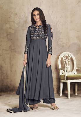 Grey embroidered silk salwar with dupatta 1