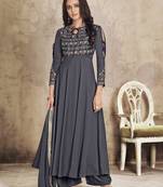 Grey embroidered silk salwar with dupatta