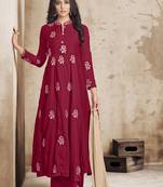 Dark-red embroidered silk salwar with dupatta