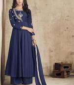 Navy-blue embroidered silk salwar with dupatta