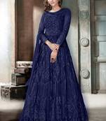 Blue embroidered net salwar
