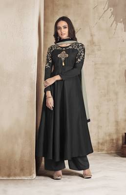 Black embroidered silk salwar with dupatta 1