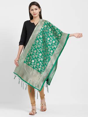 Green woven Art silk Dupatta 1
