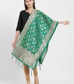 Green woven Art silk Dupatta