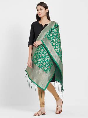 Green woven Art silk Dupatta 2