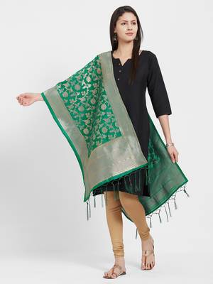 Green woven Art silk Dupatta 4