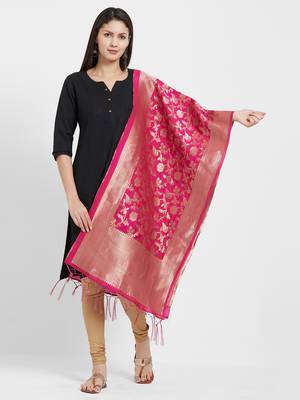 Pink woven Art silk Dupatta 1