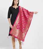 Pink woven Art silk Dupatta