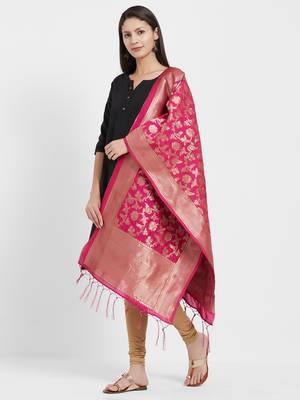 Pink woven Art silk Dupatta 2
