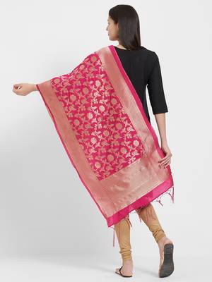 Pink woven Art silk Dupatta 3