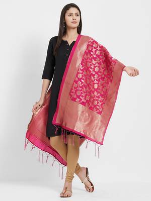 Pink woven Art silk Dupatta 4