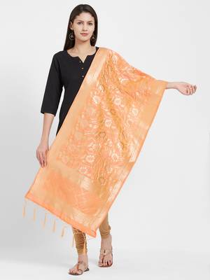 Orange woven Art silk Dupatta 1