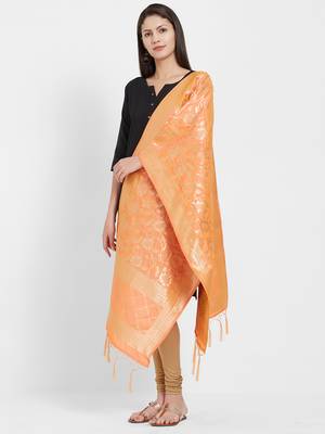 Orange woven Art silk Dupatta 2