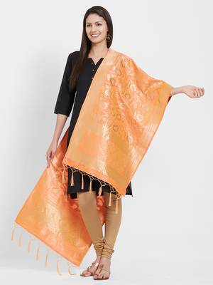 Orange woven Art silk Dupatta 4