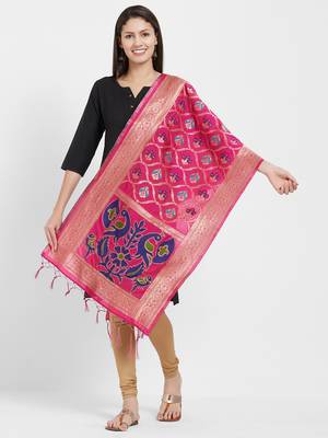 Pink woven Art silk Dupatta 1