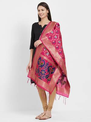 Pink woven Art silk Dupatta 2