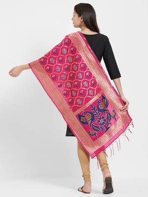 Pink woven Art silk Dupatta 3
