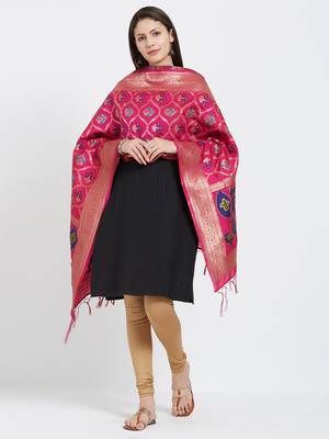 Pink woven Art silk Dupatta 4