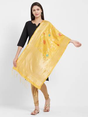 Yellow woven Art silk Dupatta 1