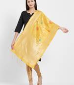 Yellow woven Art silk Dupatta