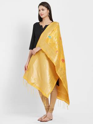 Yellow woven Art silk Dupatta 2