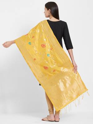Yellow woven Art silk Dupatta 3