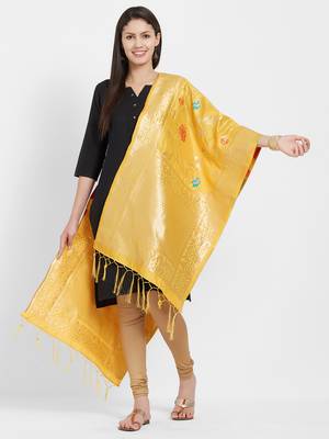 Yellow woven Art silk Dupatta 4