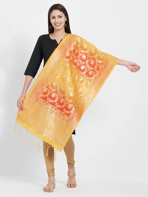 Yellow woven Art silk Dupatta 1