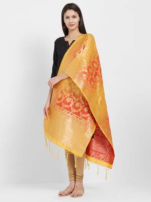 Yellow woven Art silk Dupatta 2