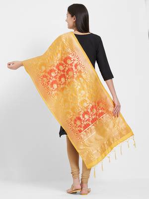 Yellow woven Art silk Dupatta 3