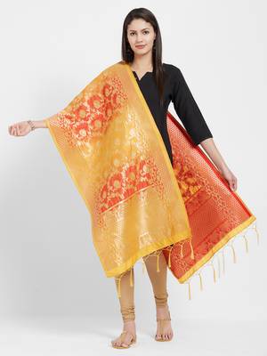Yellow woven Art silk Dupatta 4