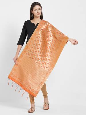 Orange woven Art silk Dupatta 1