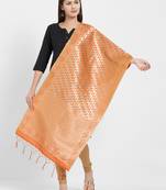 Orange woven Art silk Dupatta
