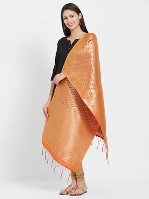 Orange woven Art silk Dupatta 2