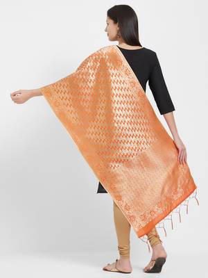 Orange woven Art silk Dupatta 3