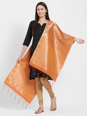 Orange woven Art silk Dupatta 4