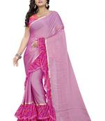 Pink Printed Chiffon Ruffle Saree With Blouse