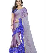 Blue Printed Chiffon Ruffle Saree With Blouse