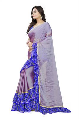 Blue Printed Chiffon Ruffle Saree With Blouse 2