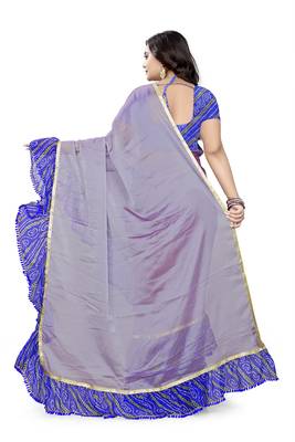 Blue Printed Chiffon Ruffle Saree With Blouse 4
