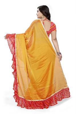 Yellow Printed Chiffon Ruffle Saree With Blouse 4