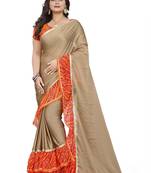 Beige Printed Chiffon Ruffle Saree With Blouse