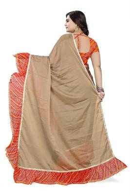 Beige Printed Chiffon Ruffle Saree With Blouse 4