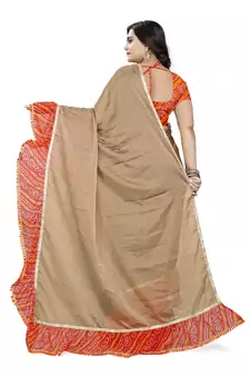 Beige Printed Chiffon Ruffle Saree With Blouse